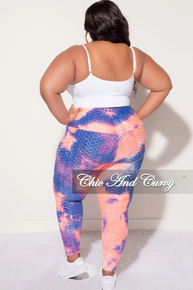 Elastic Cuff Minimal Edge Final Sale Plus Size Honey Comb Leggings in Pink and Blue Tie Dye (Pants Only)