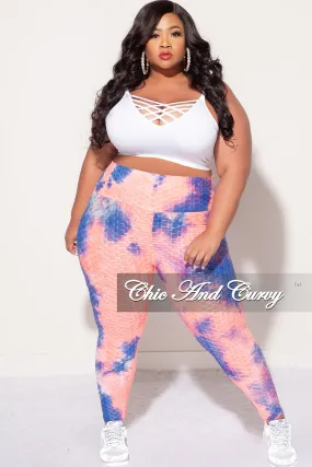 Final Sale Plus Size Honey Comb Leggings in Pink and Blue Tie Dye (Pants Only) ReinforcedStitching Stretch Ready