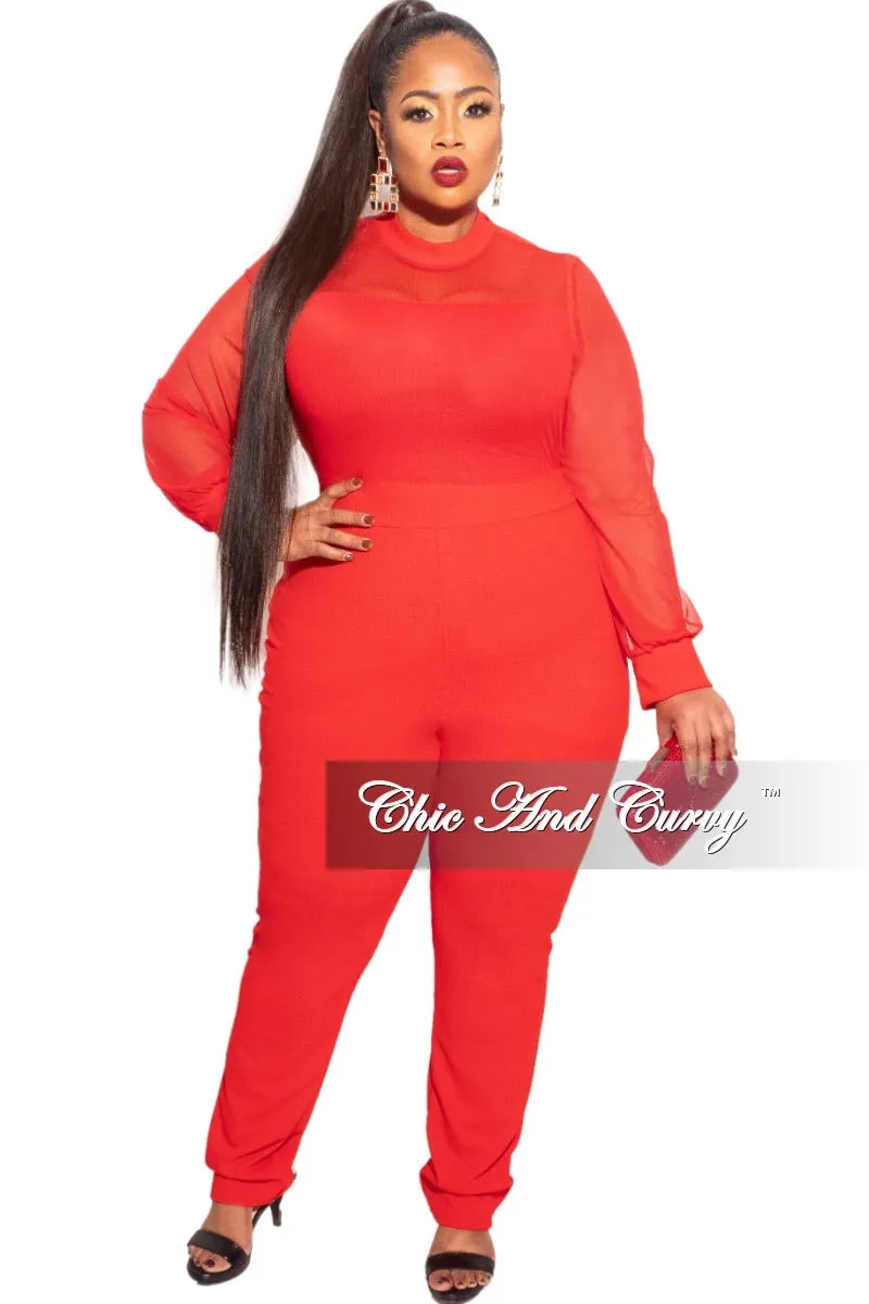 Final Sale Plus Size Jumper with Mesh top In Red Breathable mesh