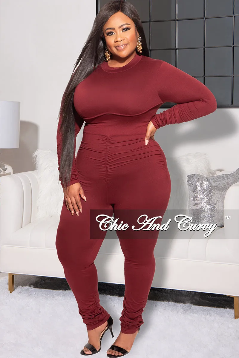 Final Sale Plus Size Jumpsuit / Catsuit in Burgundy Moisture Lock Technology FlexibleKnees