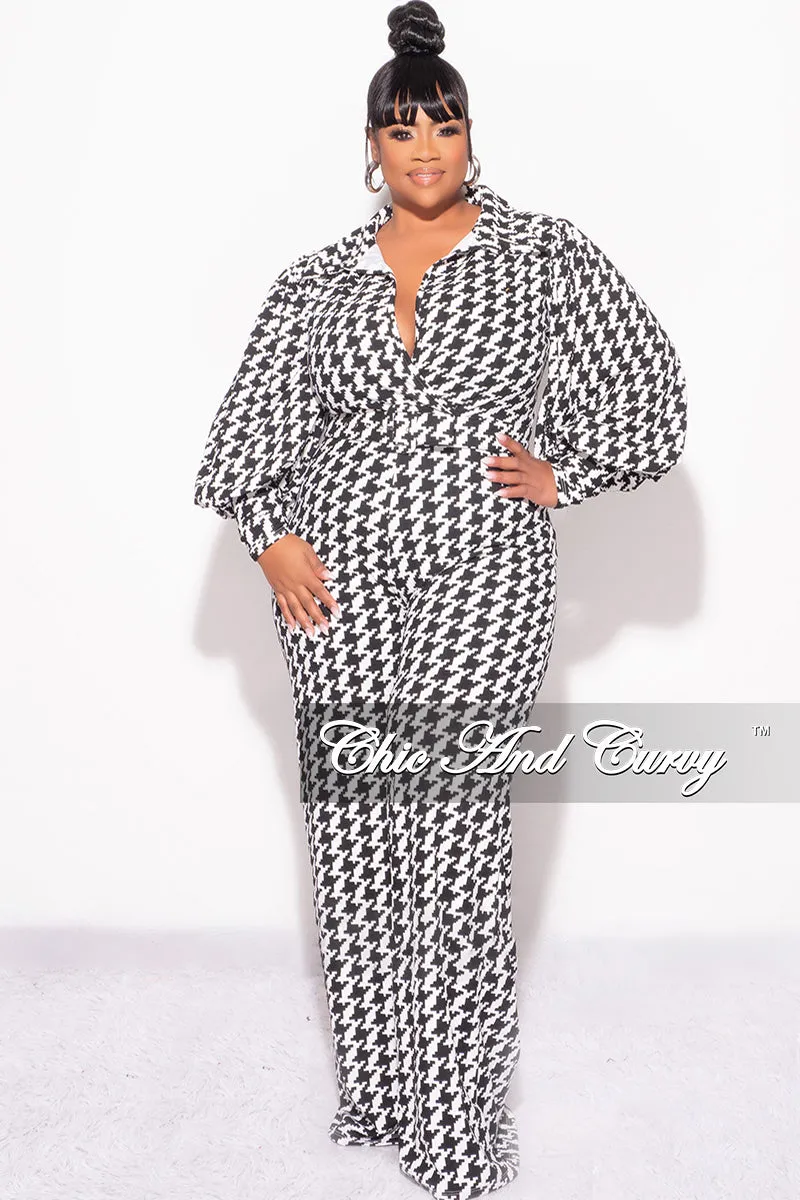 Flexible shape Slim Look Final Sale Plus Size Jumpsuit in Black & Ivory Houndstooth Print