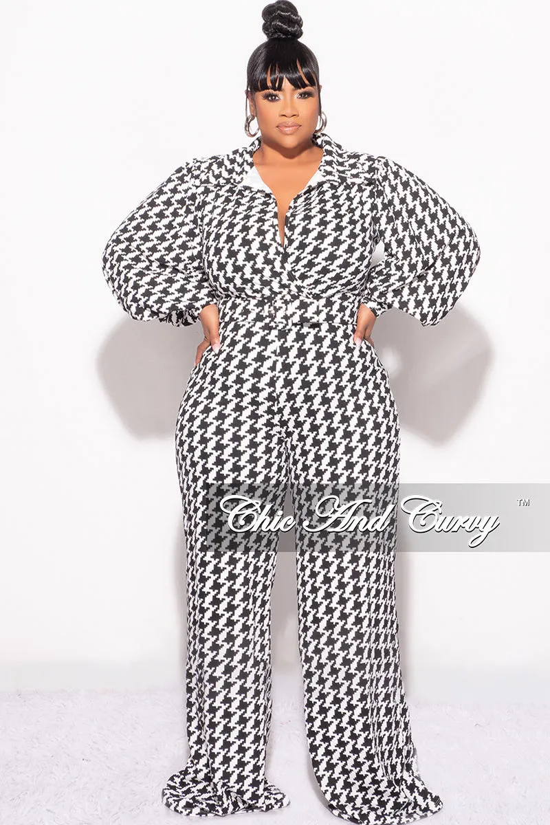 Final Sale Plus Size Jumpsuit in Black & Ivory Houndstooth Print High-waisted fit