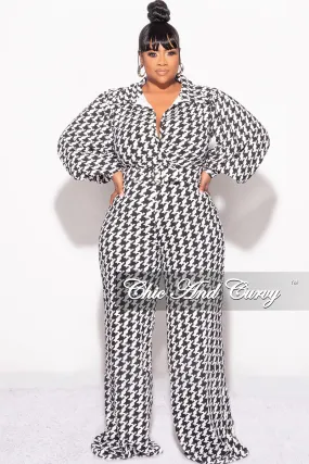 Final Sale Plus Size Jumpsuit in Black & Ivory Houndstooth Print High-waisted fit