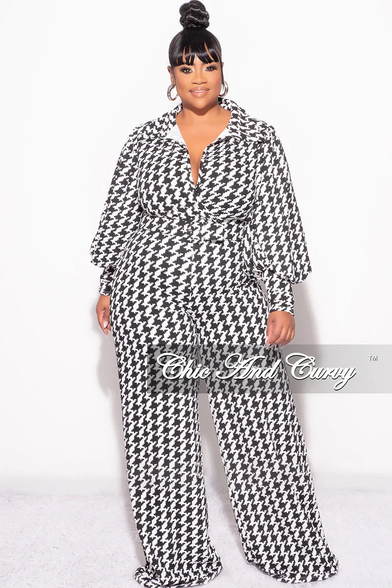 All Use Final Sale Plus Size Jumpsuit in Black & Ivory Houndstooth Print