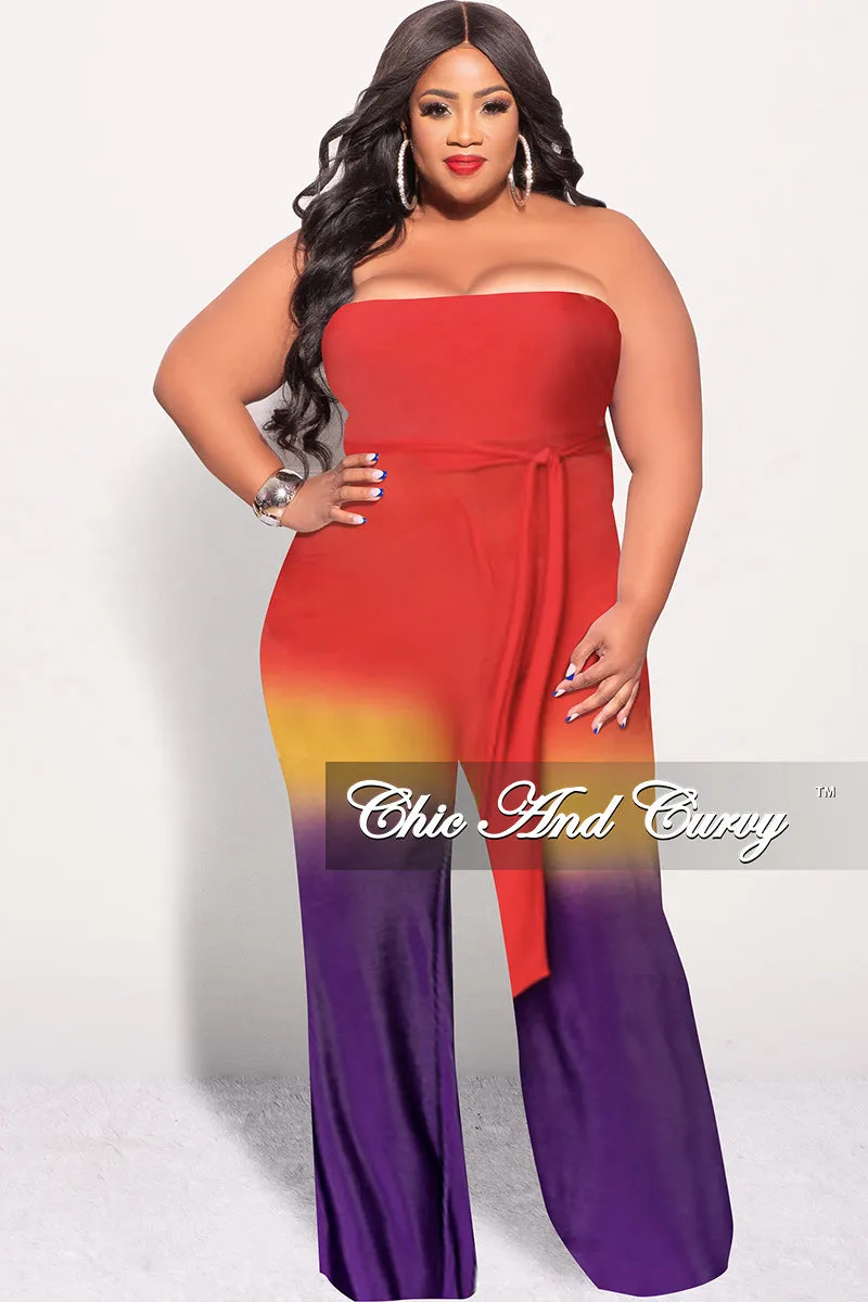 Final Sale Plus Size Jumpsuit in Red, Mustard & Purple Modern Design