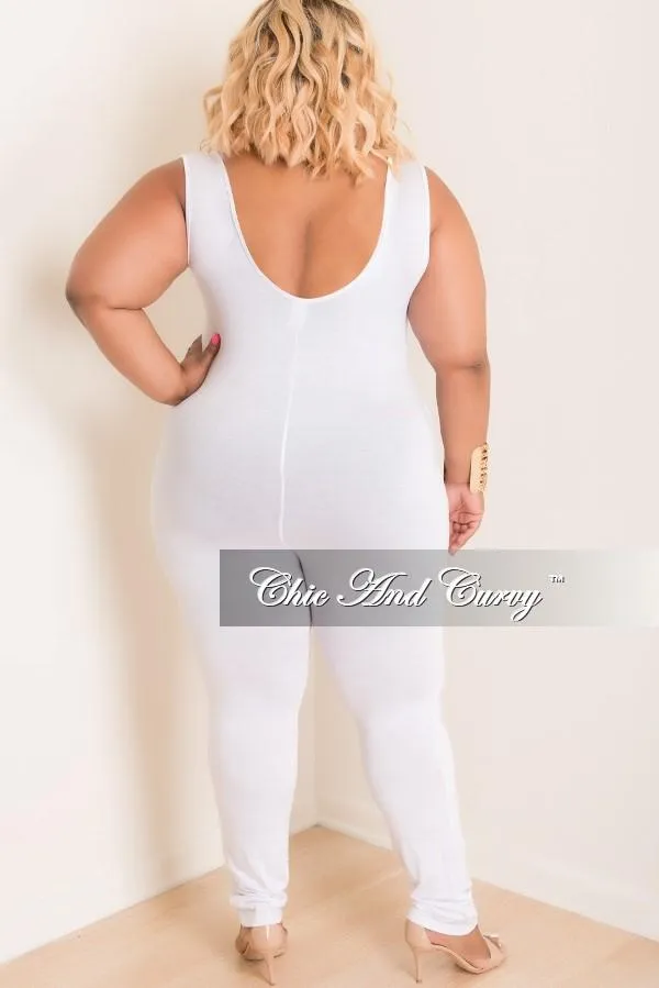 Flexibility Fit Outdoor activities Final Sale Plus Size Jumpsuit with Attached Tie in White