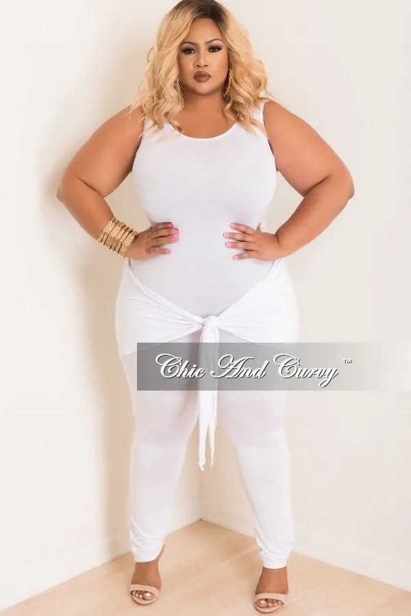 windproof Sleek lines Final Sale Plus Size Jumpsuit with Attached Tie in White