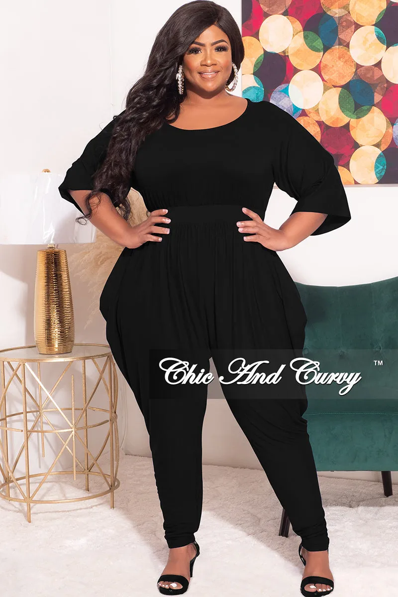 Final Sale Plus Size Jumpsuit with Harem Effect in Black Easy Match Body Friendly