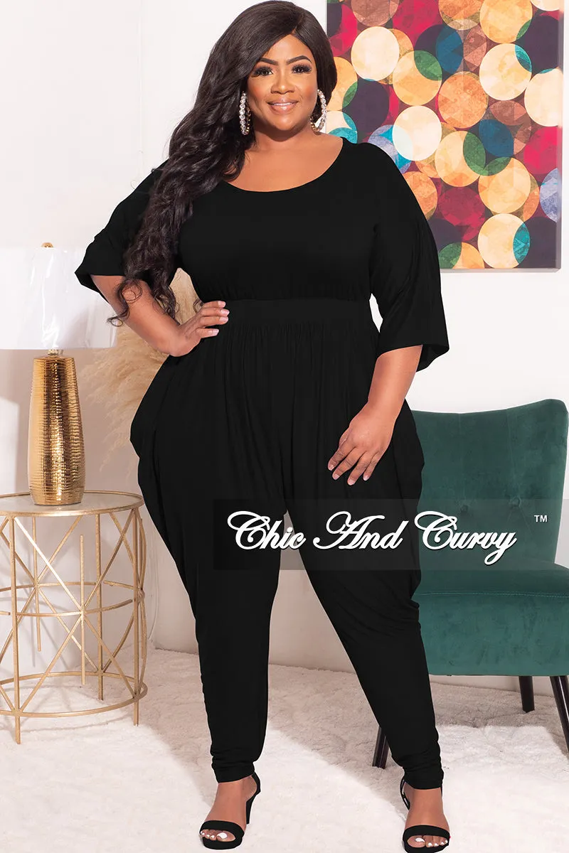 Final Sale Plus Size Jumpsuit with Harem Effect in Black Essential Waist SecureZipperClosures