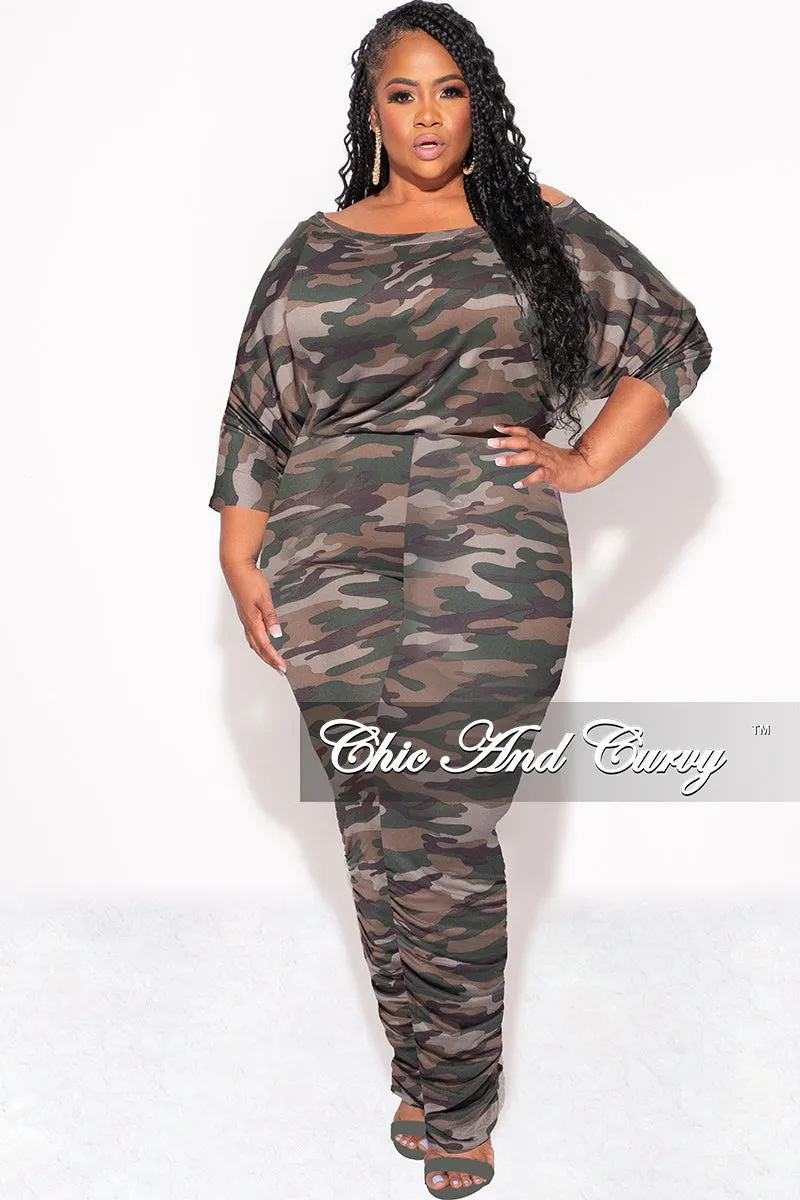 Final Sale Plus Size Jumpsuit with Ruched Legs in Camouflage Stretchable Casual Chic