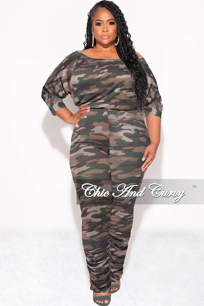Final Sale Plus Size Jumpsuit with Ruched Legs in Camouflage QuickDryTech Athletic Flex Wear