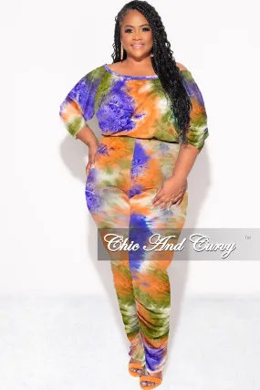 Final Sale Plus Size Jumpsuit with Ruched Legs in Purple, Green, Orange Tie Dye Durable Fabric Chic Vibe