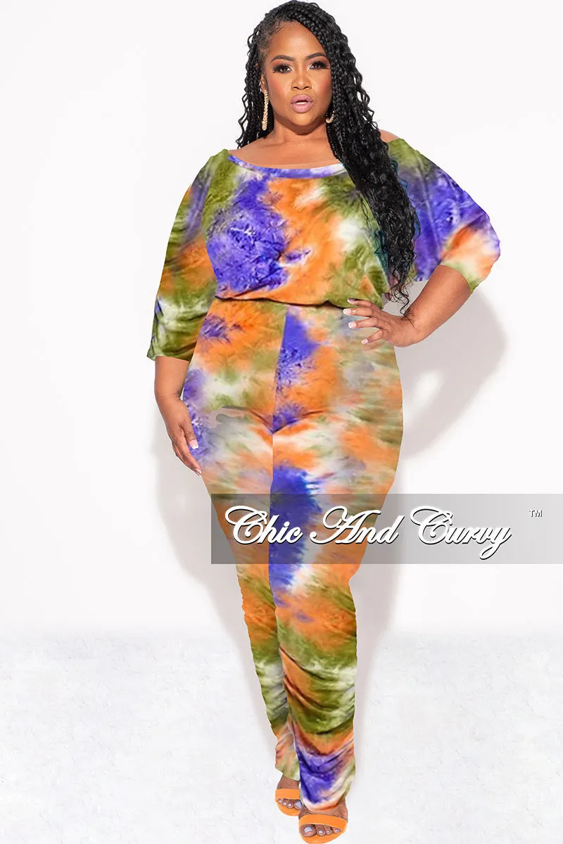 Final Sale Plus Size Jumpsuit with Ruched Legs in Purple, Green, Orange Tie Dye Flexible Performance Wear
