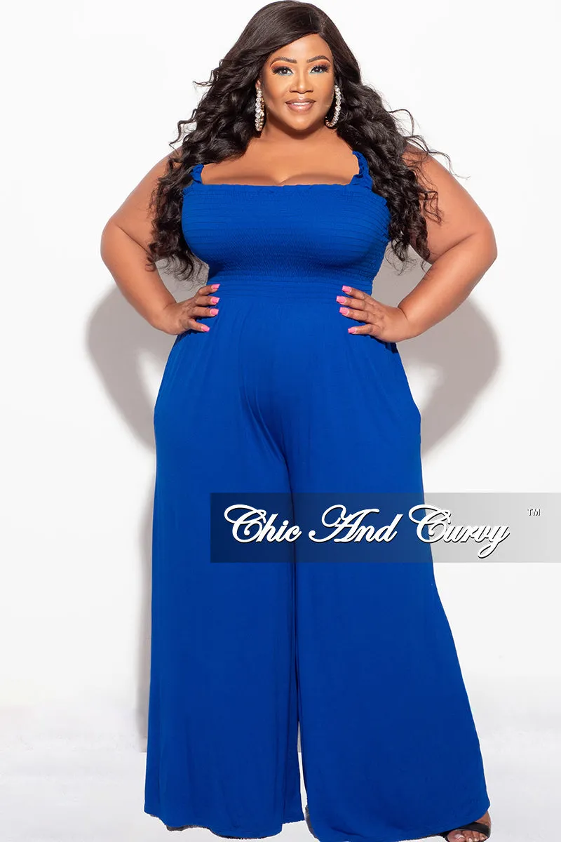 Cozy Design Sporty Touch Final Sale Plus Size Jumpsuit with Smocking & Elastic Straps in Blue