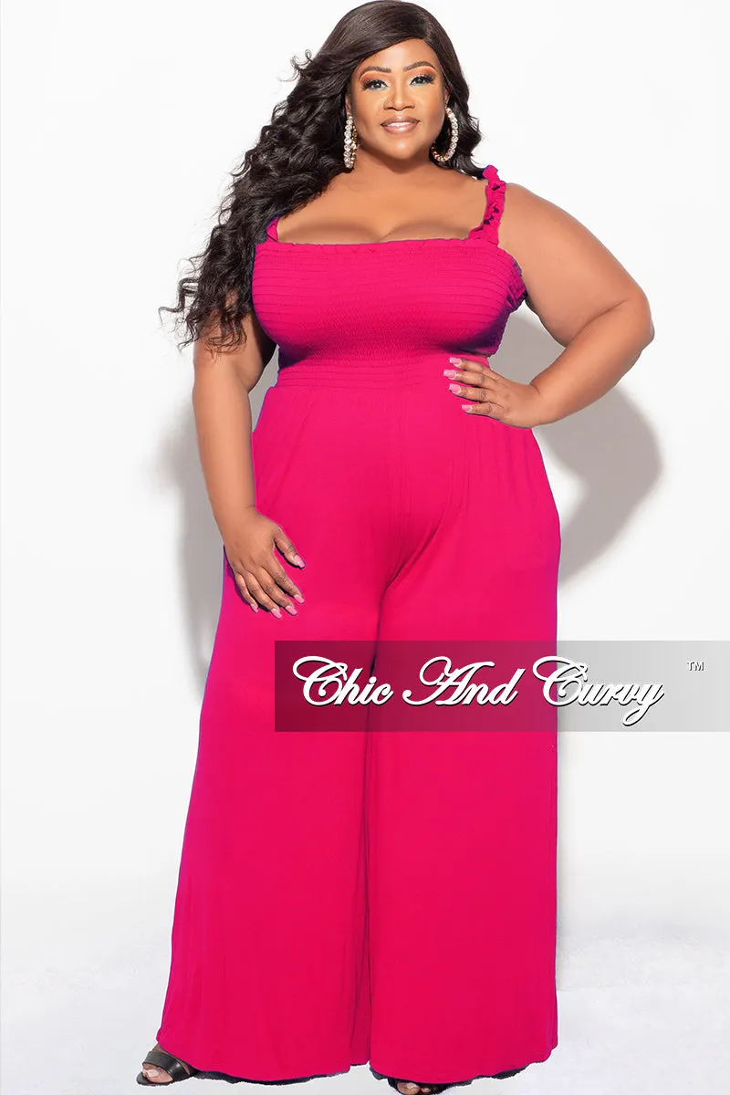 Day-to-Day Wear Final Sale Plus Size Jumpsuit with Smocking & Elastic Straps in Fuchsia