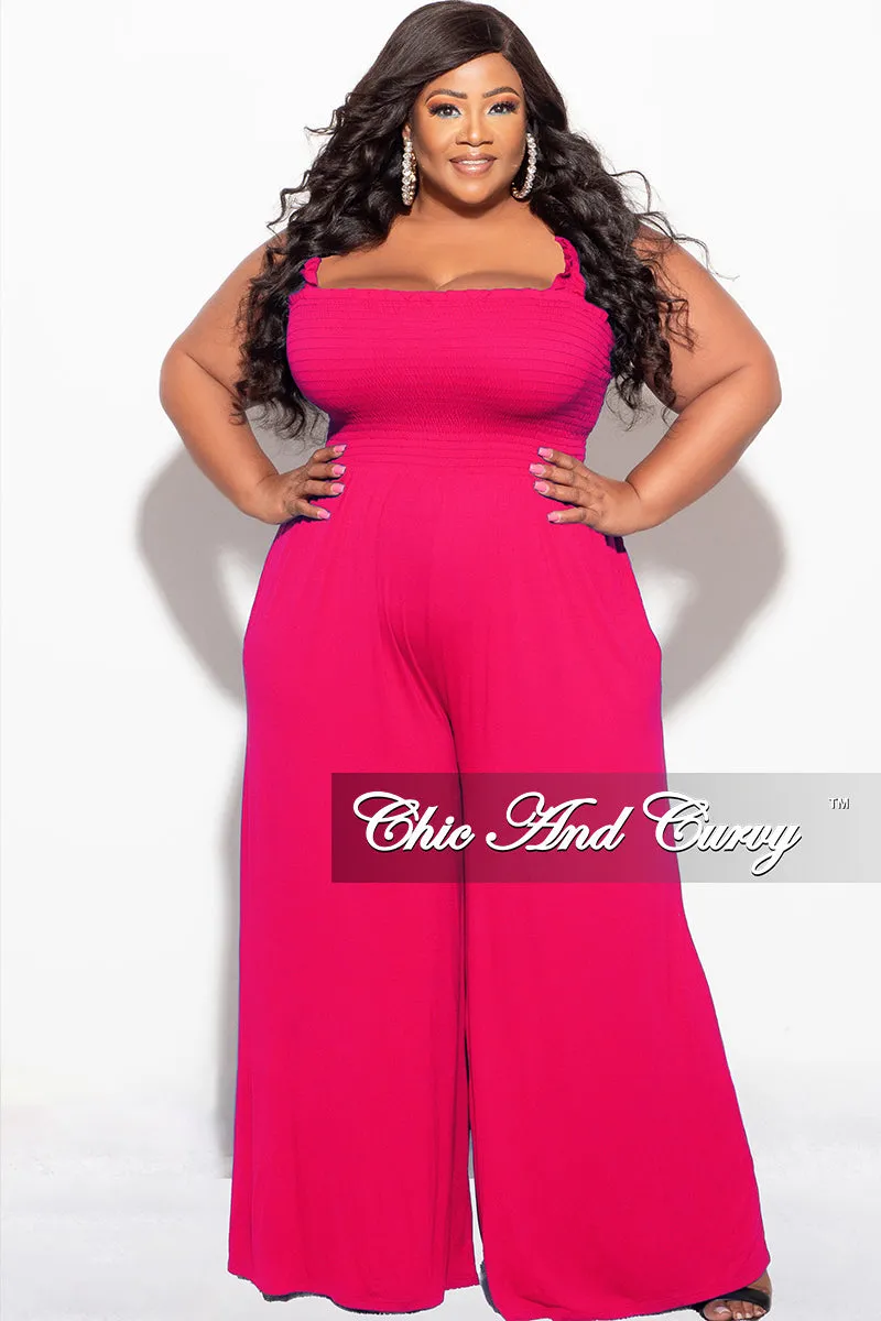 Final Sale Plus Size Jumpsuit with Smocking & Elastic Straps in Fuchsia Fit Comfort