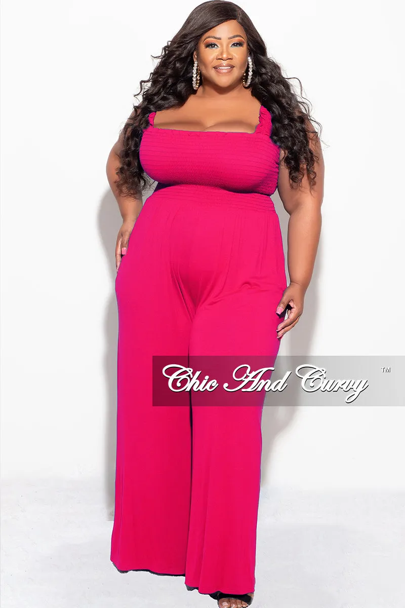 Stay Dry Final Sale Plus Size Jumpsuit with Smocking & Elastic Straps in Fuchsia