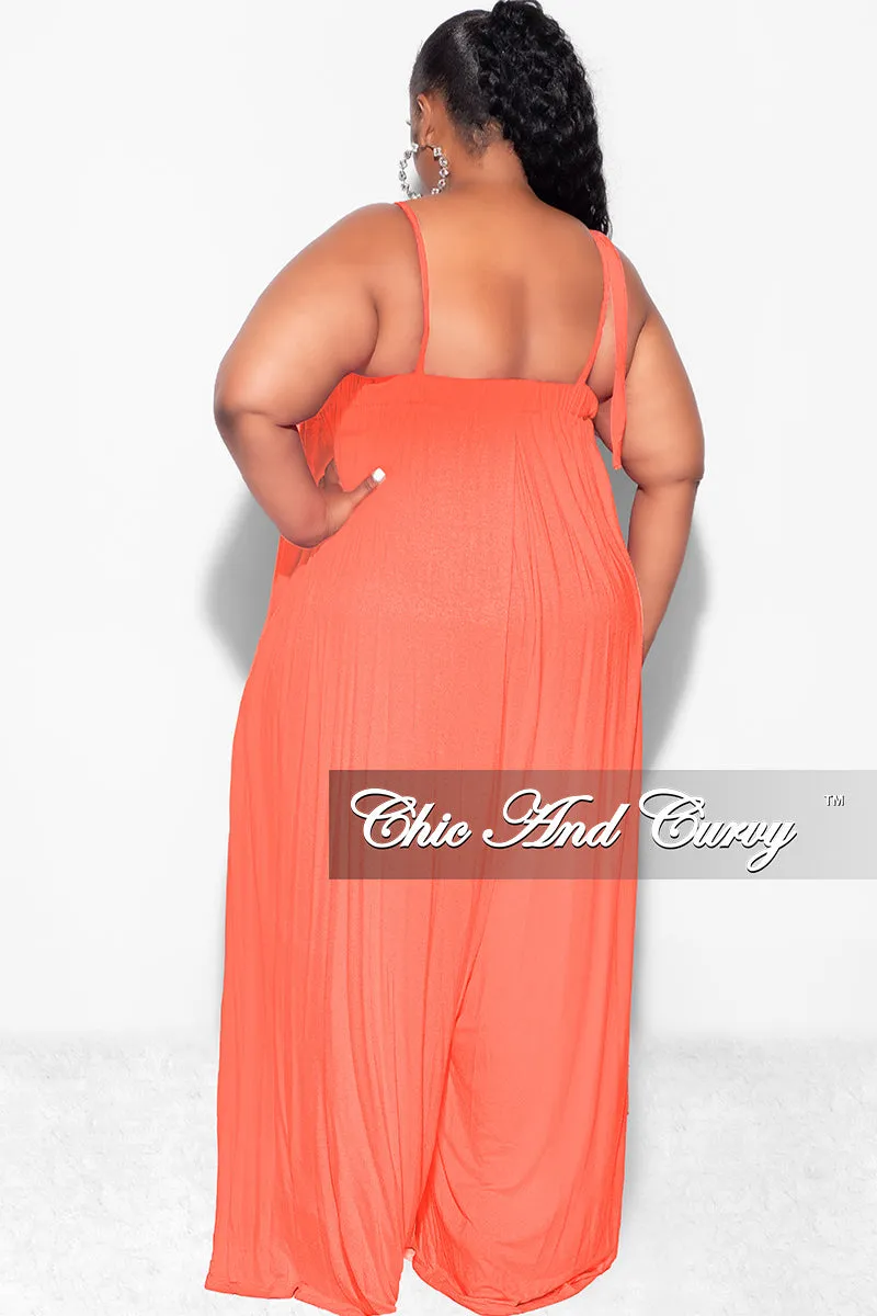 Final Sale Plus Size Jumpsuit with Spaghetti Straps in Coral Chill Ready Stay Active