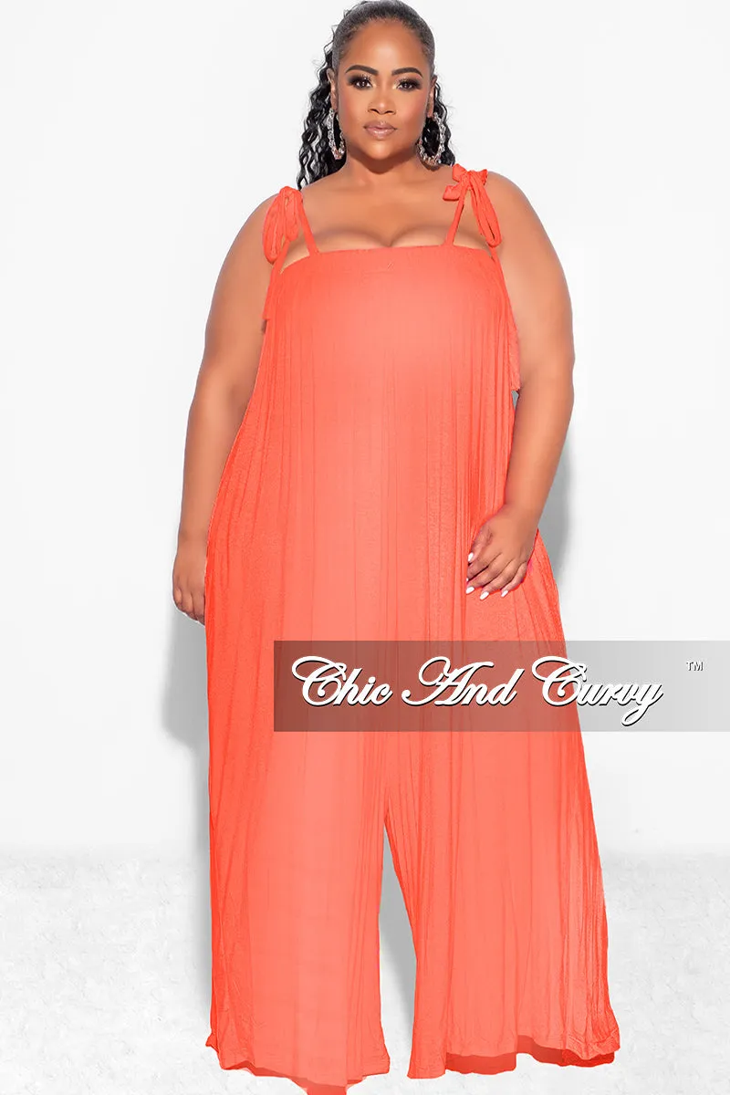 RecycledMaterial Final Sale Plus Size Jumpsuit with Spaghetti Straps in Coral