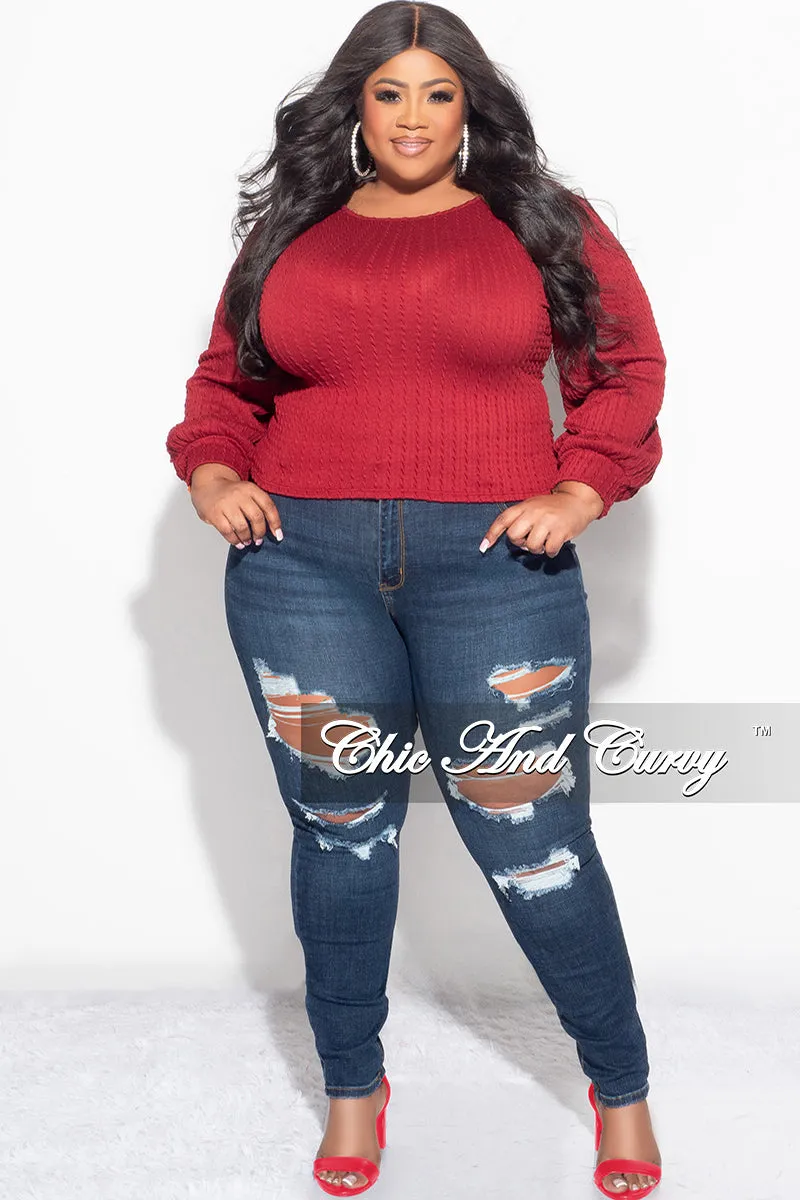 Final Sale Plus Size Knit Long sleeve Top in Burgundy Dynamic Flex Panels Adaptive Fit