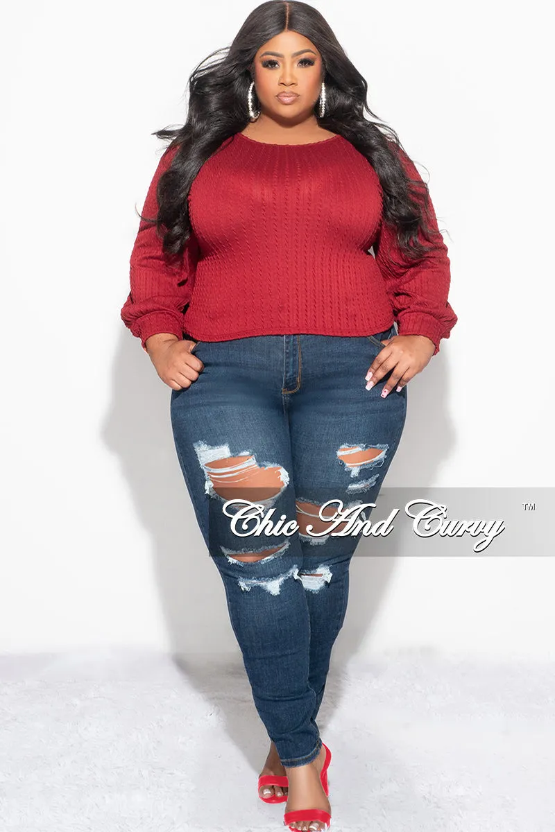 Training Comfort Final Sale Plus Size Knit Long sleeve Top in Burgundy