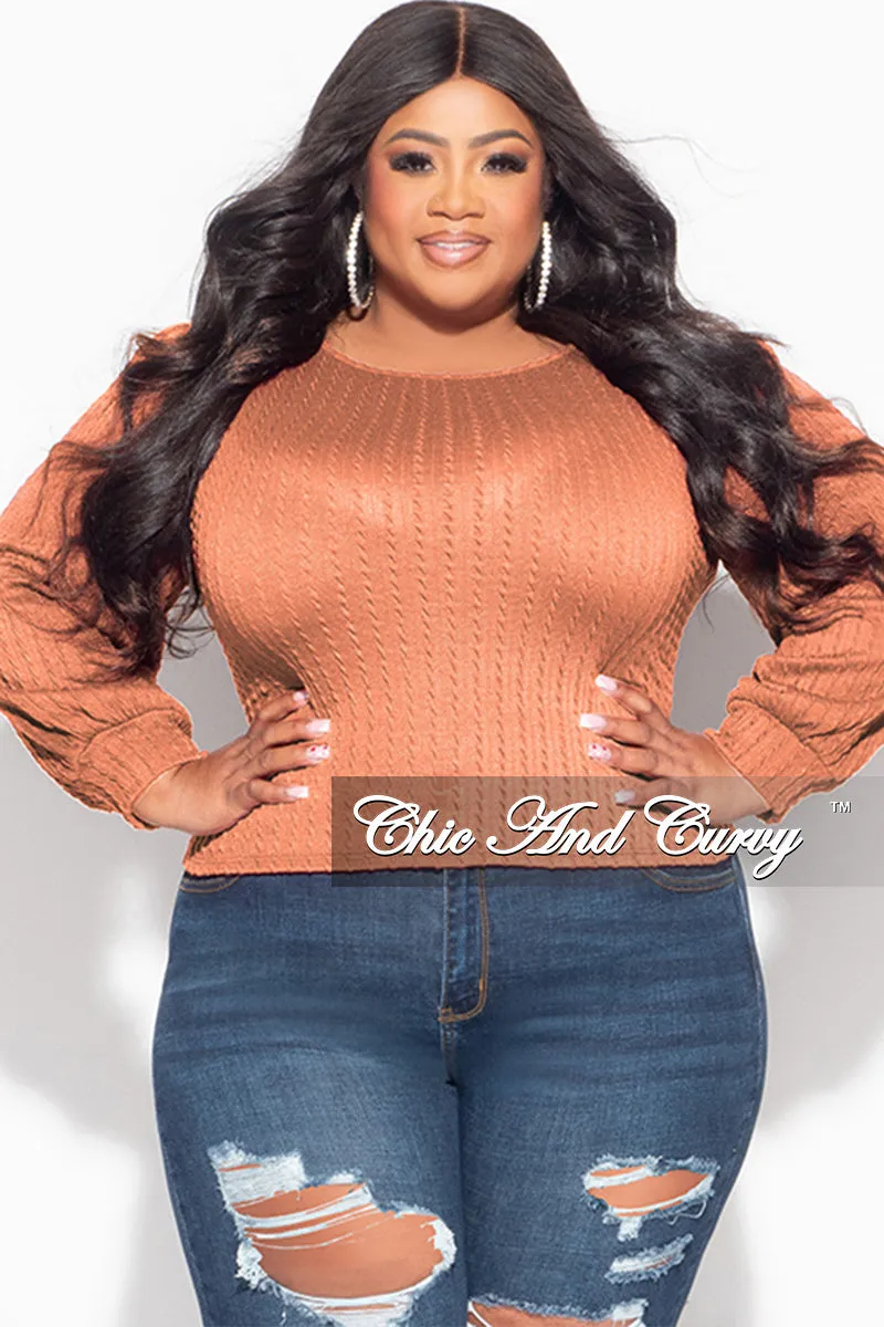 Final Sale Plus Size Knit Long sleeve Top in Rust All Day Fit