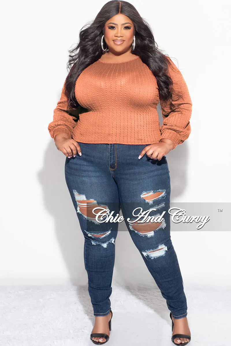 Modern Comfort Sustainable Fabric Final Sale Plus Size Knit Long sleeve Top in Rust