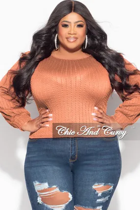 Final Sale Plus Size Knit Long sleeve Top in Rust All Day Fit