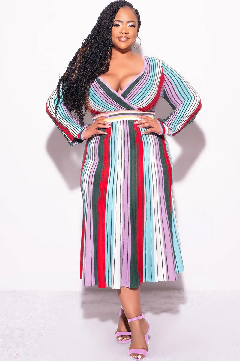OdorResistantFinish Durable Wear Final Sale Plus Size Knit Sweater Dress  Multi Color Stripe Print