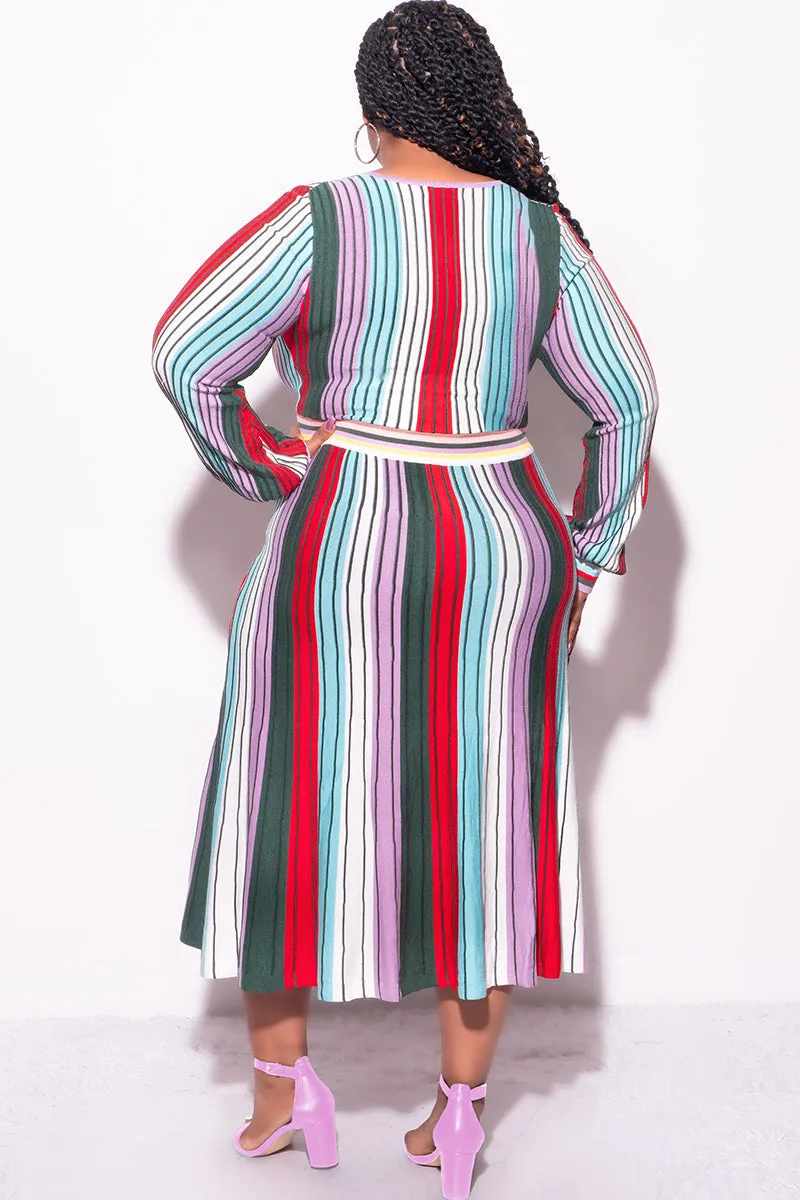 Final Sale Plus Size Knit Sweater Dress  Multi Color Stripe Print Flexible Movement FadeResistantTreatment