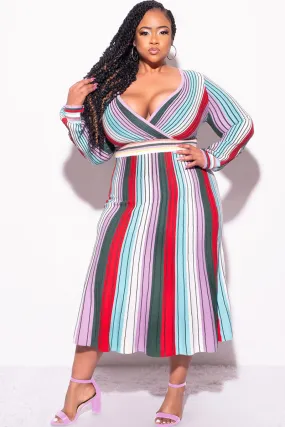 Final Sale Plus Size Knit Sweater Dress  Multi Color Stripe Print Perfect Fit Wear AntiSlipWaistband