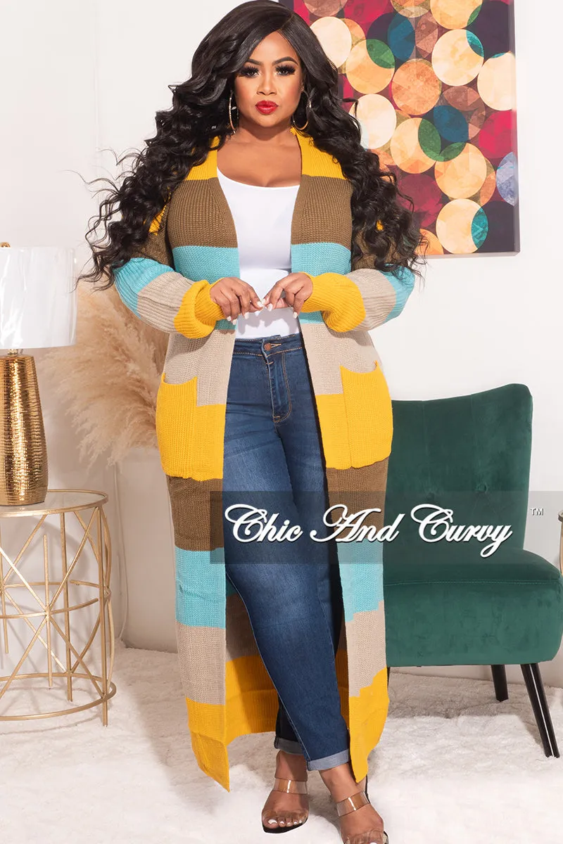 Durable Weave Final Sale Plus Size Knit Sweater Duster Aqua, Brown, Mustard, & Tan