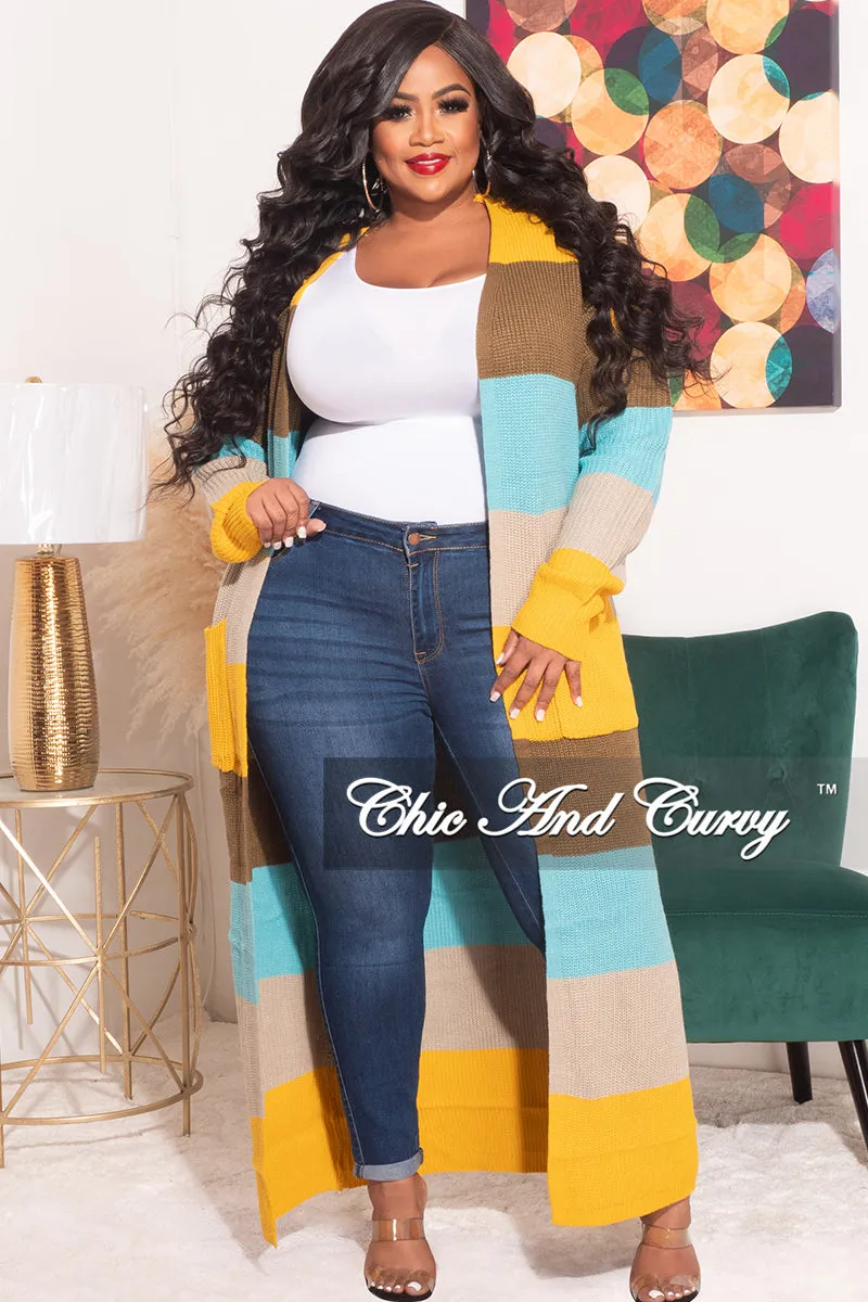 Final Sale Plus Size Knit Sweater Duster Aqua, Brown, Mustard, & Tan Slim Fit Design