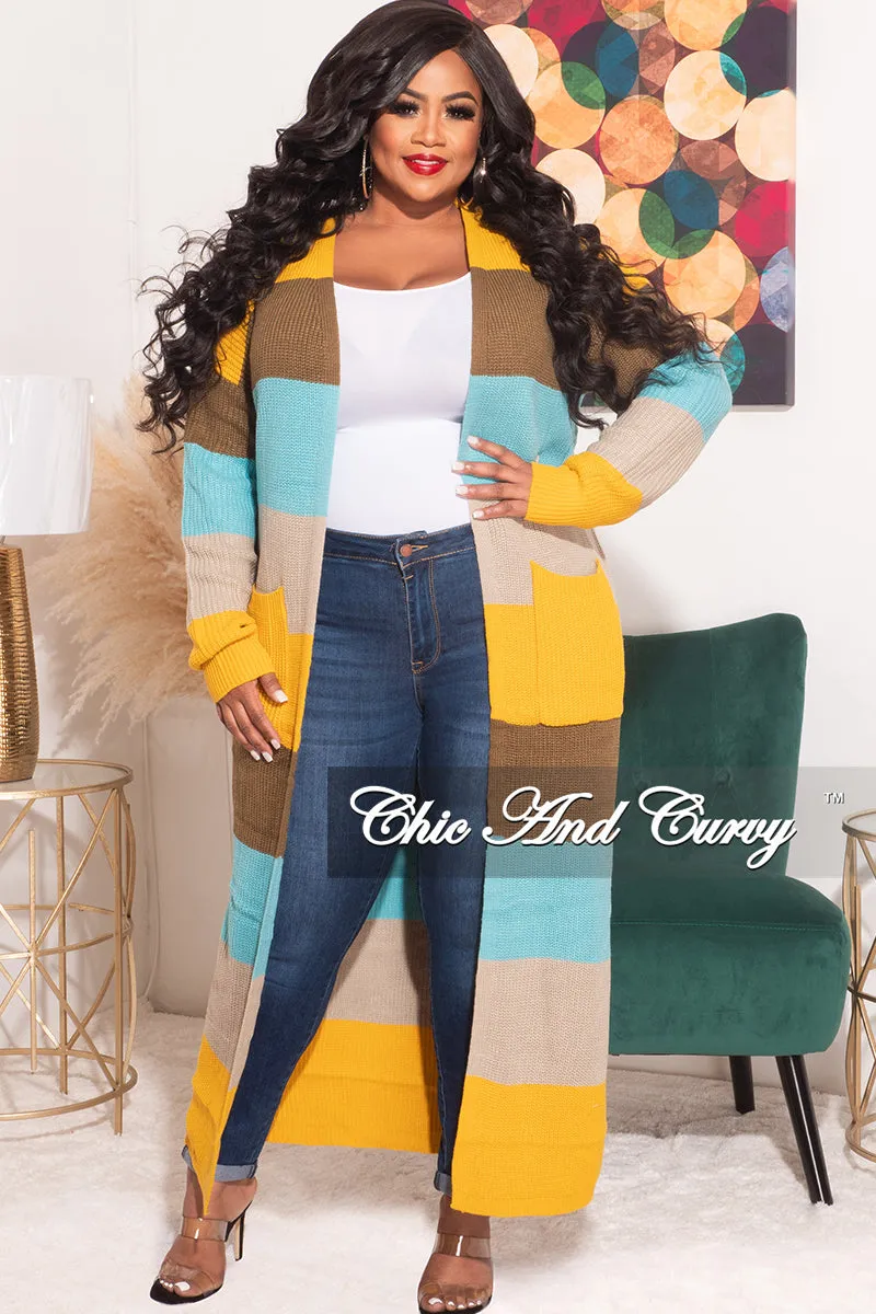 Anti Static Lining Final Sale Plus Size Knit Sweater Duster Aqua, Brown, Mustard, & Tan