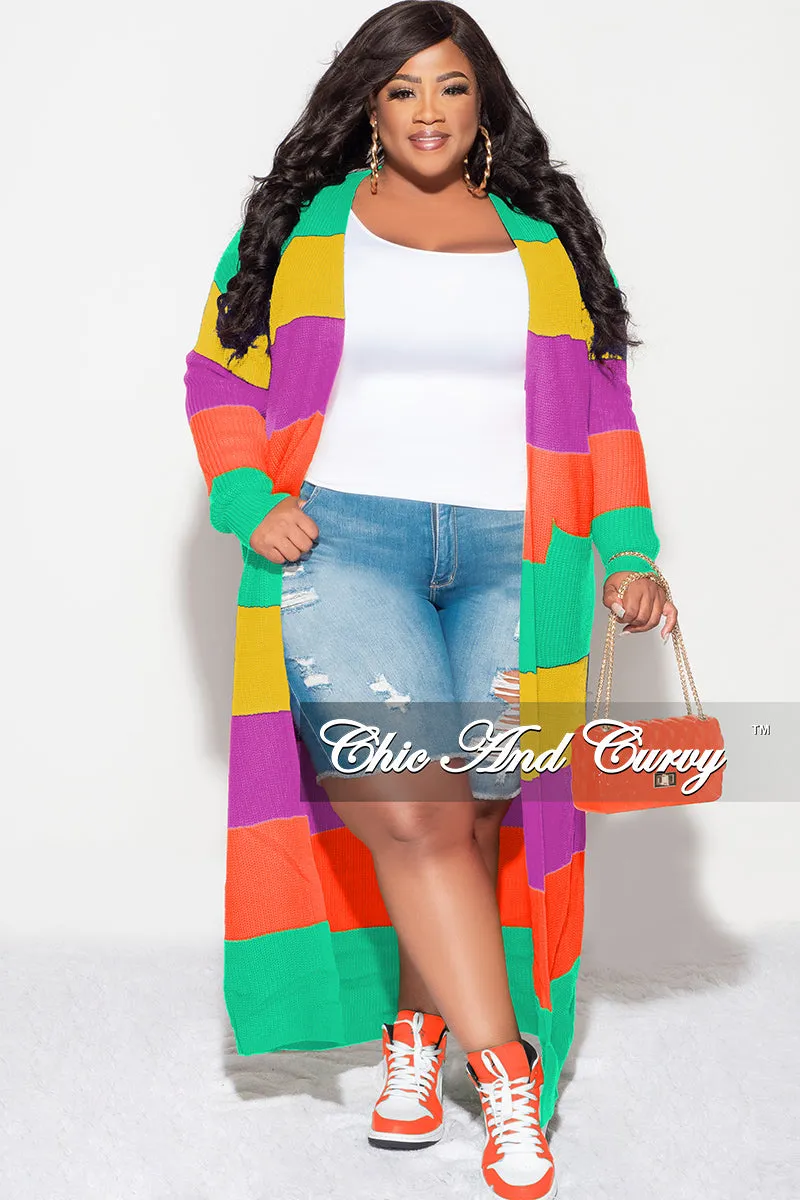 Final Sale Plus Size Knit Sweater Duster Green Mustard Purple and Orange Adventure Ready