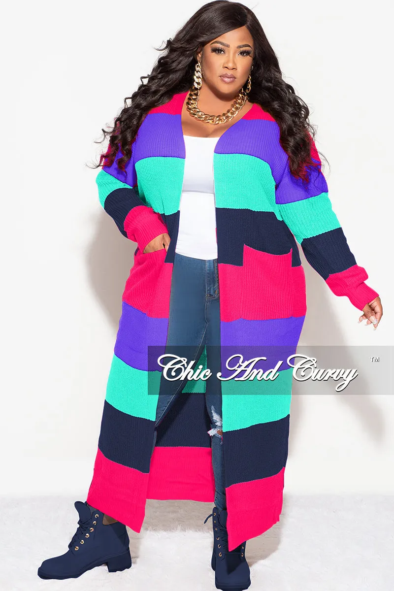 Easy Fit Design Final Sale Plus Size Knit Sweater Duster Hot Pink Purple Turquoise and Navy