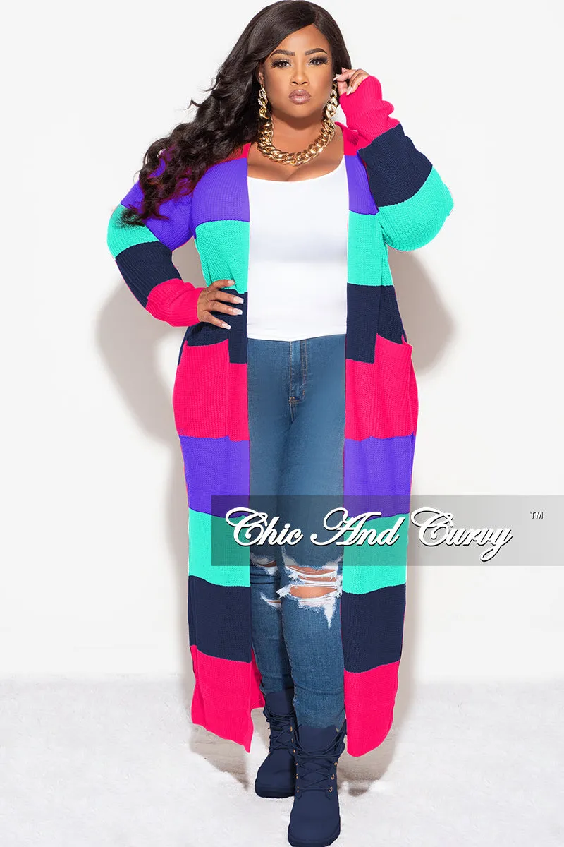 Trendy Design Final Sale Plus Size Knit Sweater Duster Hot Pink Purple Turquoise and Navy