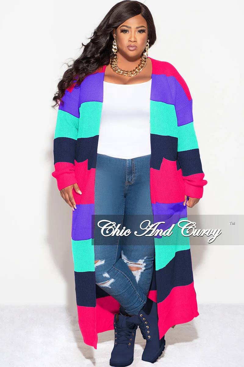 Relaxed Lines Elastic Fit Final Sale Plus Size Knit Sweater Duster Hot Pink Purple Turquoise and Navy
