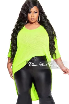 Trail Comfort Odor control Final Sale Plus Size Knitted High-Low Top in Lime