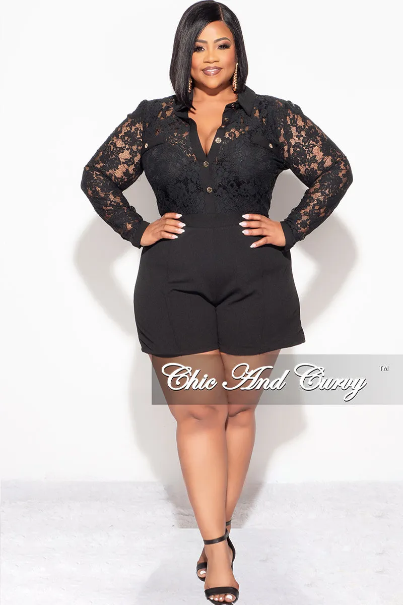 Final Sale Plus Size Lace Romper in Black Cozy and Relaxed