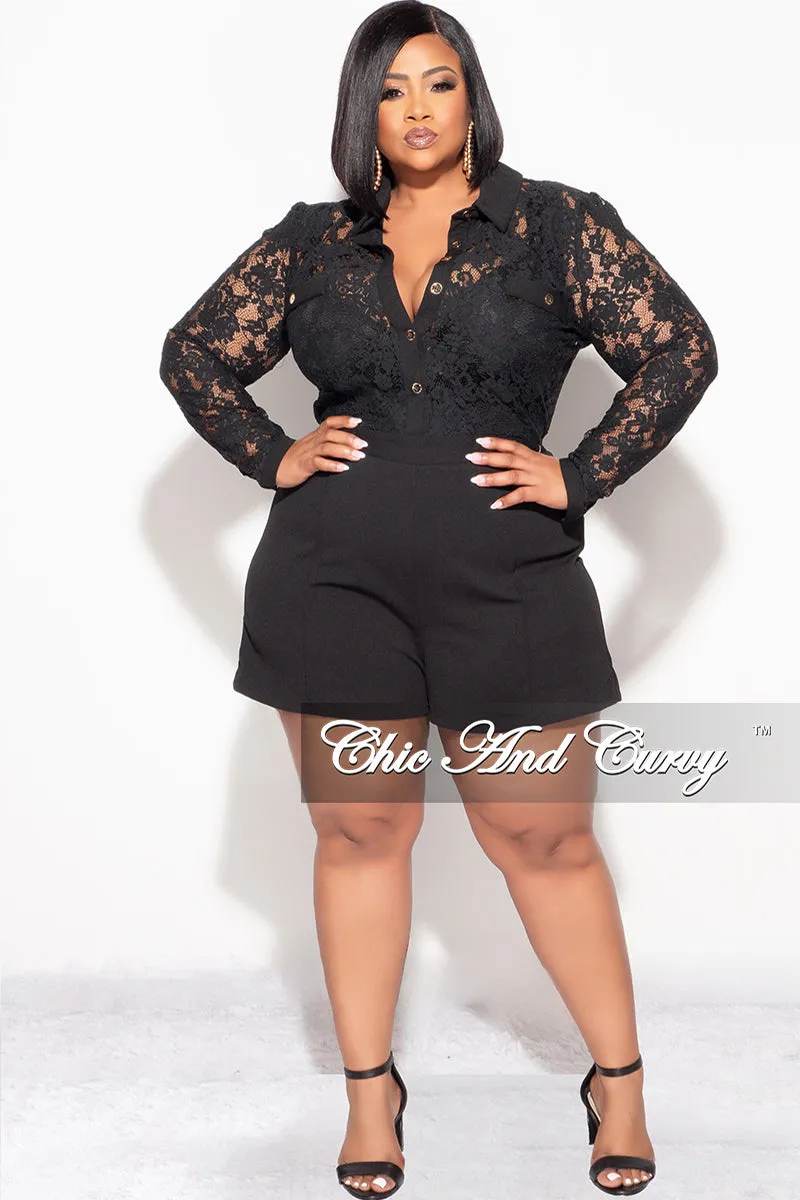 Clean Fit Stretch Fit Final Sale Plus Size Lace Romper in Black