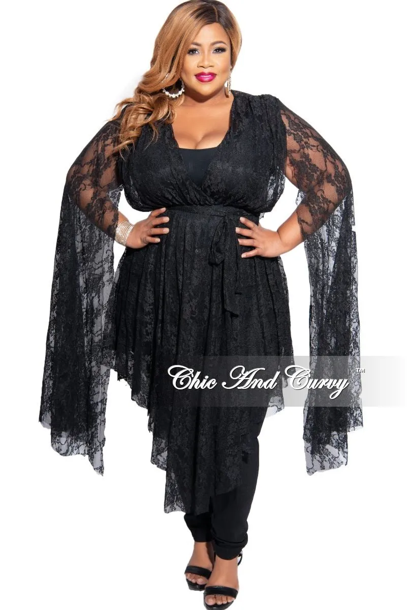 Final Sale Plus Size Lace Split Bell Sleeve Top in Black Odor Resistant Treatment Mid-rise fit