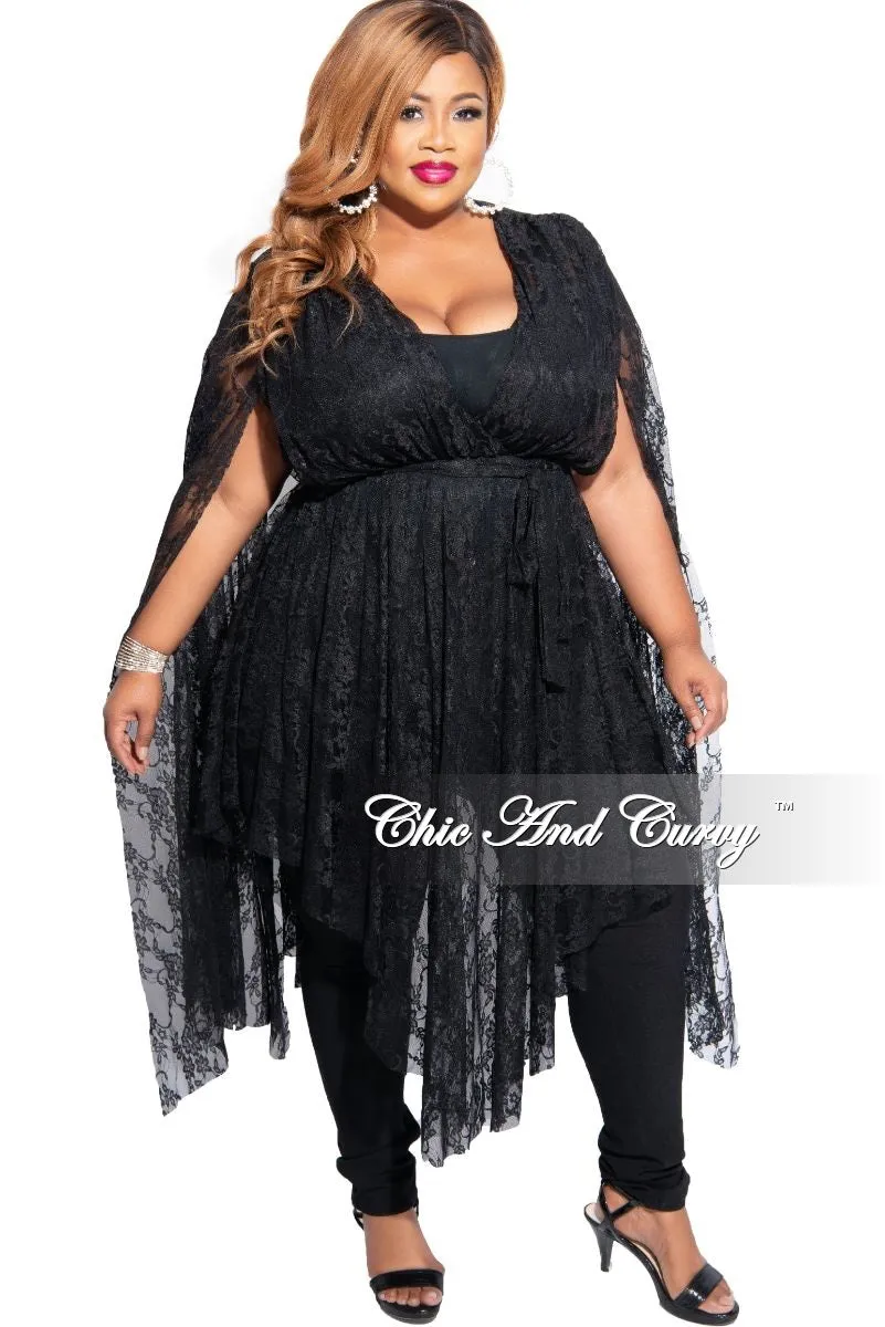 Final Sale Plus Size Lace Split Bell Sleeve Top in Black Tough Style Relaxed fit wear