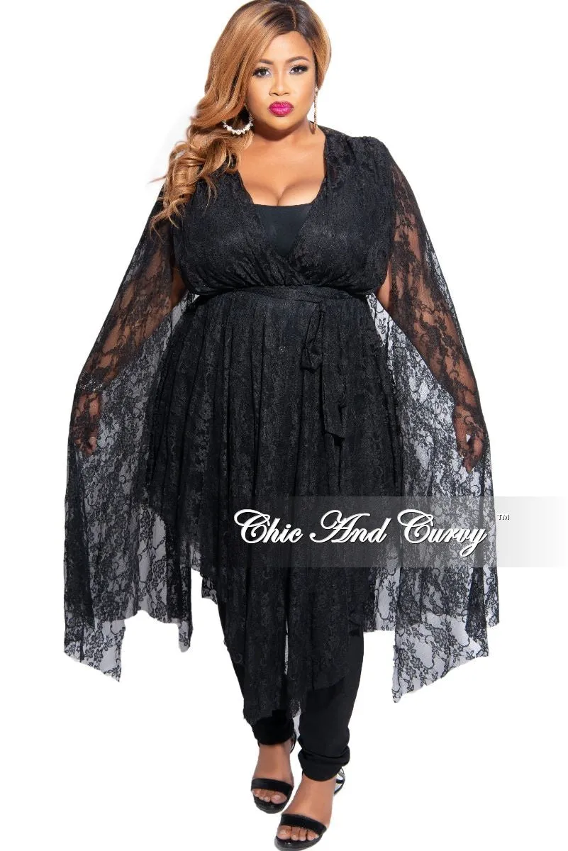 FrictionResistantEdging Final Sale Plus Size Lace Split Bell Sleeve Top in Black