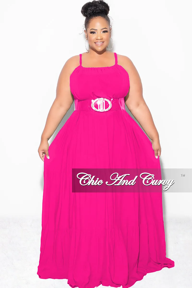 Final Sale Plus Size Long Halter Dress with Back Tie in Hot Pink Flat Seams No Gap Waistband