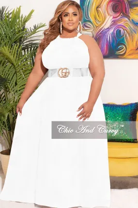 Final Sale Plus Size Long Halter Dress with Back Tie in Off White Sporty Stretch Fit