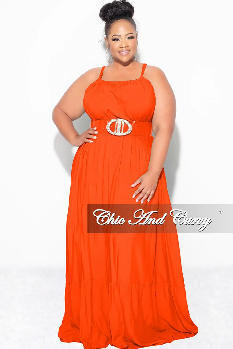 Final Sale Plus Size Long Halter Dress with Back Tie in Orange Non Irritating Seams