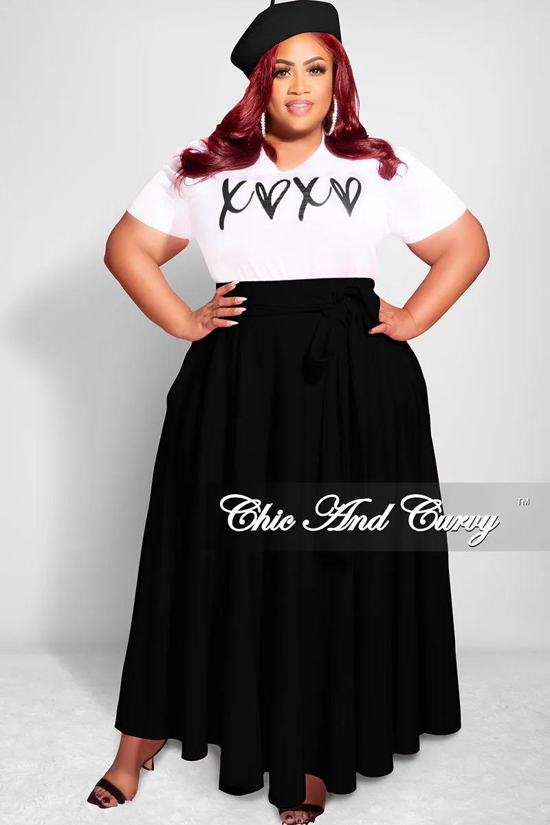 MoistureWickingLining Final Sale Plus Size Long Maxi Skirt with Waist Tie in Black