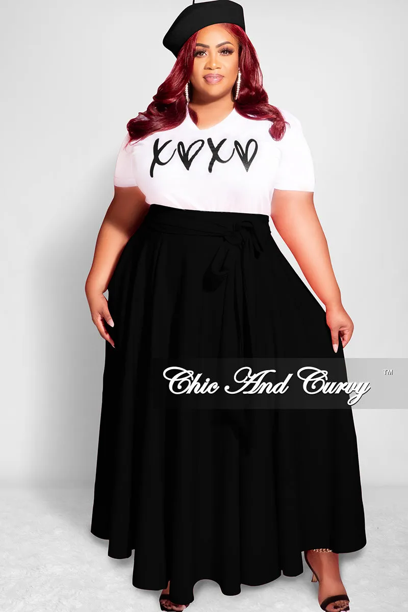 Final Sale Plus Size Long Maxi Skirt with Waist Tie in Black Daily Wear Body Shape