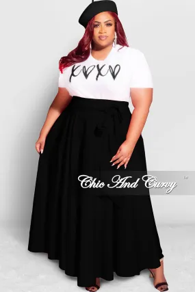 Everyday Must-have Soft Design Final Sale Plus Size Long Maxi Skirt with Waist Tie in Black